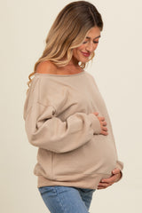 Taupe One Shoulder Maternity Sweatshirt