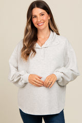 Heather Grey Snap Collar Oversized Maternity Pullover