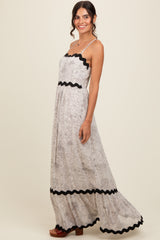 Ivory Floral Contrast Trim Maxi Dress