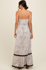 Ivory Floral Contrast Trim Maxi Dress
