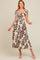 Brown Leaf Print Off Shoulder Smocked Maternity Midi Dress