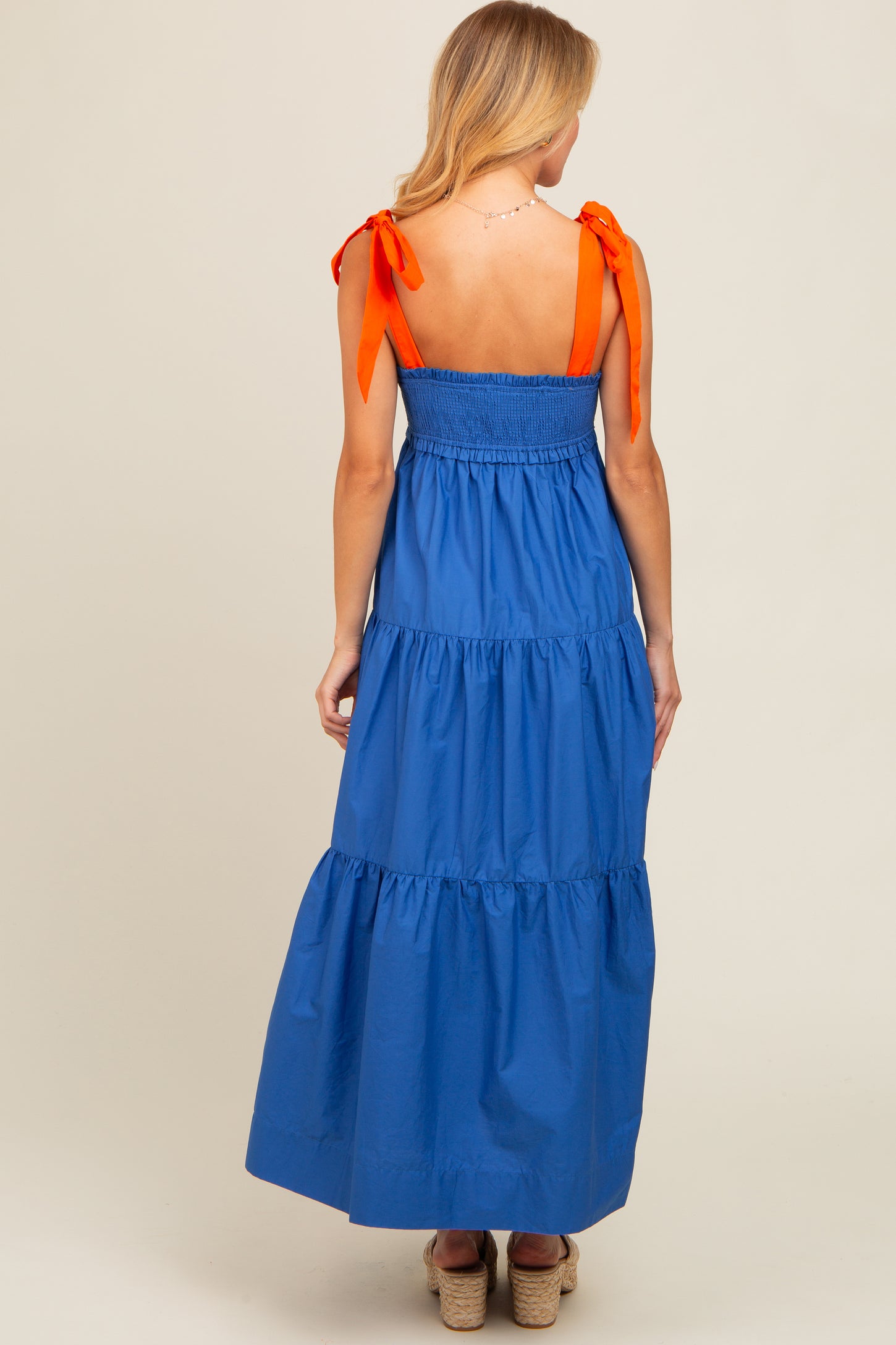Royal Blue Contrast Shoulder Straps Maxi Dress