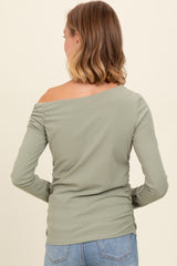 Light Olive One Shoulder Long Sleeve Top