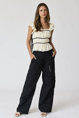 Cream Ruffled Side Tie Top