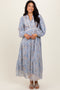 Light Blue Floral Lace Trim Maxi Dress