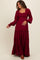 Burgundy Smocked Long Sleeve Ruffle Tiered Maternity Maxi Dress