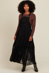 Black Overall Crochet Lace Tiered Dress