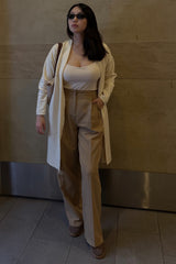 Taupe Pleated Wide Trouser Pants