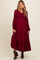 Burgundy Smocked Tiered Maternity Midi Dress