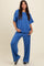 Blue Textured Knit Oversized Tee And Pants Set