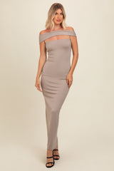 Beige Strapless Low Back Maternity Maxi Dress