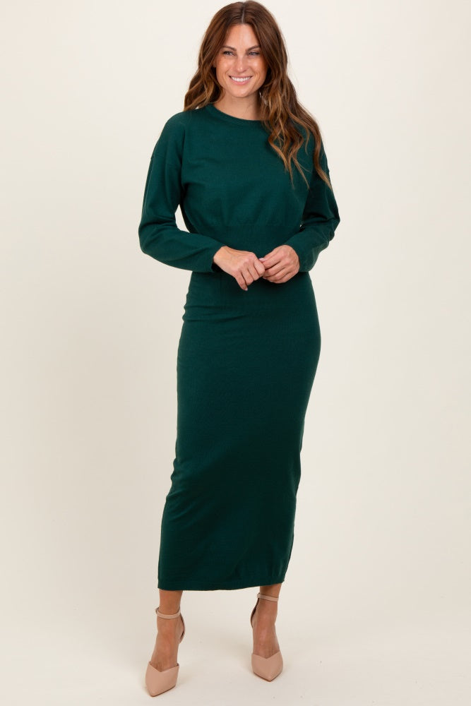 Forest Green Knit Midi Skirt Sweater Maternity Set