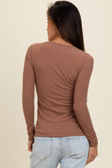 Mocha Ribbed V-Neck Long Sleeve Top