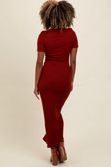 Rust Knit Short Sleeve Midi Dress