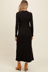 Charcoal Ribbed Knit Side Slit Maternity Midi Dress