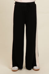 Black Contrast Stripe Side Slit Maternity Pants