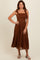 Brown Lace Shoulder Tie Ruffle Hem Midi Dress