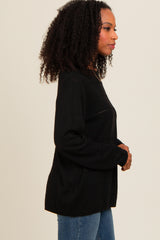 Black Knit Stitch Detail Long Sleeve Sweater Top