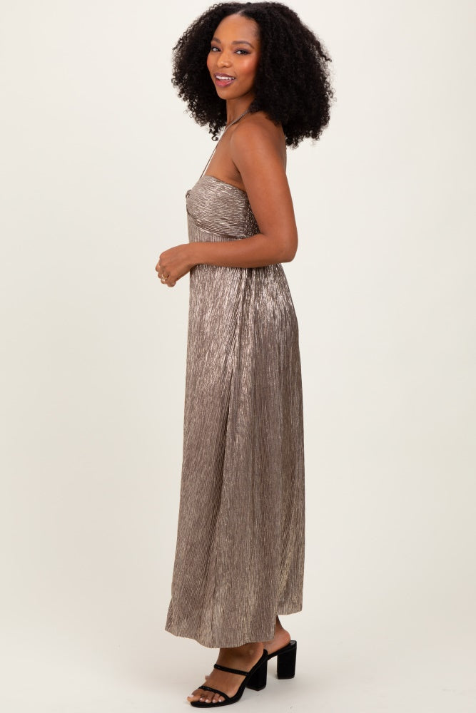 Dark Gold Metallic Halter Dress