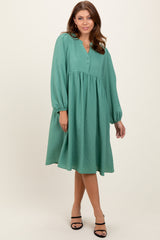Mint Green Pin Stripe Split Neckline Maternity Midi Dress