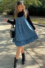 Light Denim Ruffled Swing Mini Dress