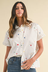 Ivory Star Embroidered Ruffle Detail Shirts