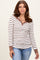White Striped Ribbed Collared Long Sleeve Top