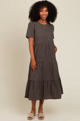 Black Gingham Tiered Maternity Midi Dress