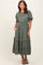 Olive Satin Ruffle Trim Midi Dress