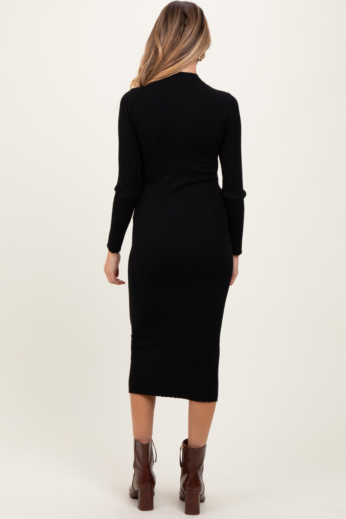 Black Mock Neck Ribbed Maternity Sweater Dress