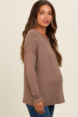 Mocha Drop Shoulder Maternity Long Sleeve Top