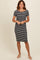 Black Striped Boat Neck Ruched Dress