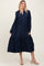 Navy Button Down Long Sleeve Midi Shirt Dress