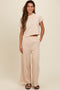 Beige Basic Tee And Wide Leg Pant Set