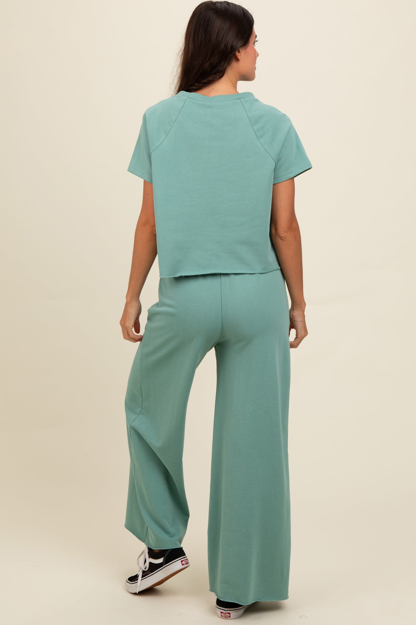 Light Olive Basic Tee And Wide Leg Pant Set