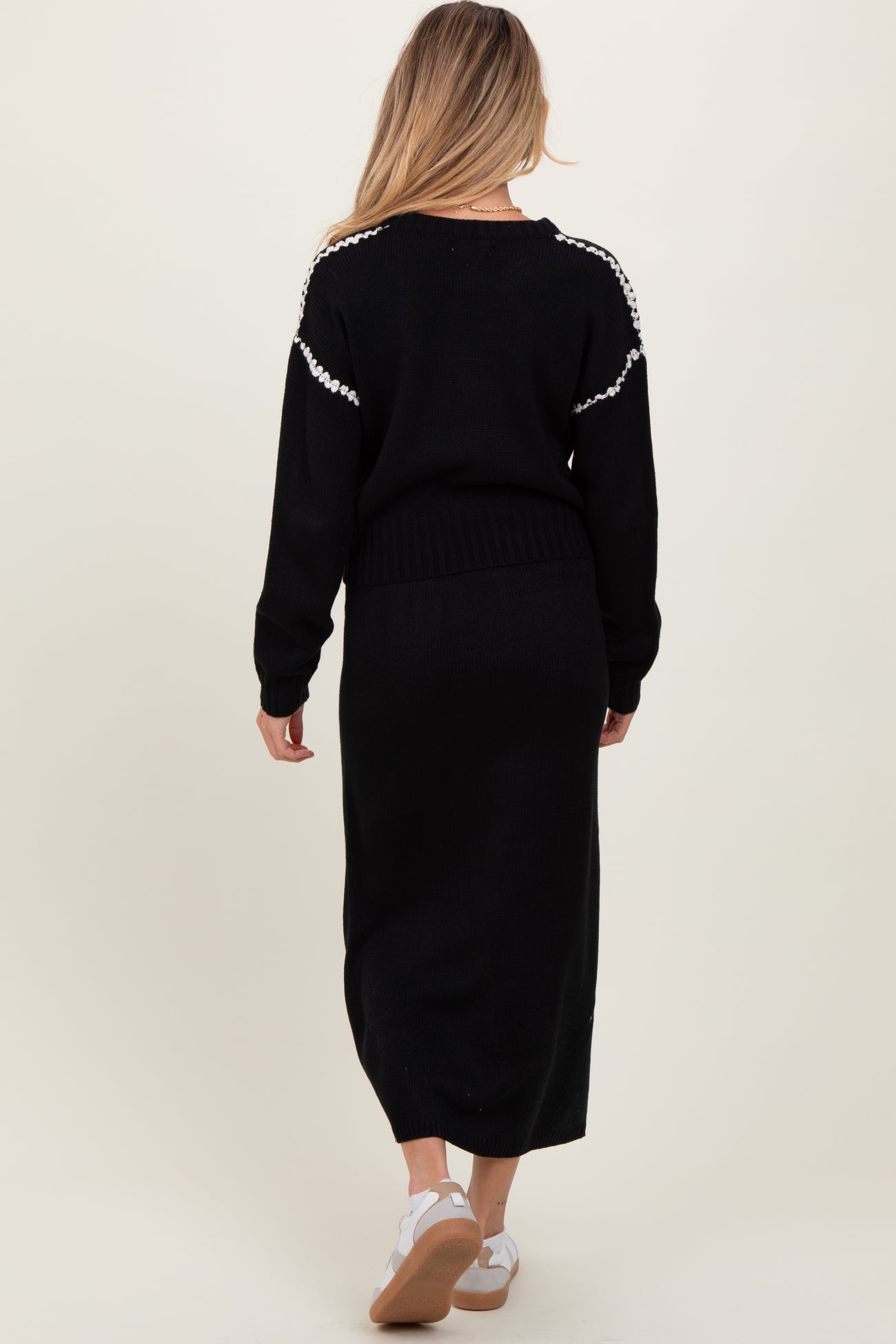 Black Contrast Stitch Knit Sweater And Maxi Skirt Maternity Set