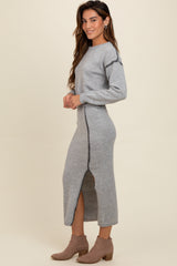 Heather Grey Contrast Stitch Knit Sweater And Maxi Skirt Set