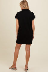 Black Knit Half Zip Maternity Mini Dress