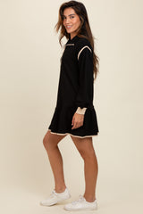 Black Half Zip Ruffle Drop Hem Mini Dress