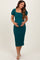 Forest Green Textured Square Neck Puff Sleeve Maternity Midi Dress