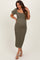 Olive Textured Square Neck Puff Sleeve Maternity Midi Dress