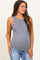 Grey Crew Neck Ribbed Knit Tank Top