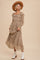 Brown Geometric Print Square Neck Midi Dress