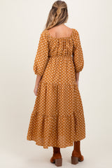 Dark Yellow Floral Long Sleeve Tiered Maternity Maxi Dress