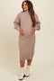 Beige Mock Neck Bubble Sleeve Maternity Midi Sweater Dress