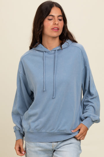 Blue Vintage Wash Oversized Drawstring Hoodie