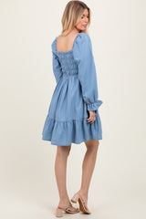 Light Blue Vintage Wash Chambray Smocked Midi Dress