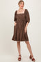 Mocha Floral Pleated Bodice Lace Trim Midi Dress