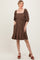 Mocha Floral Pleated Bodice Lace Trim Midi Dress