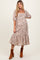 Beige Floral Pleated Bodice Maternity Midi Dress